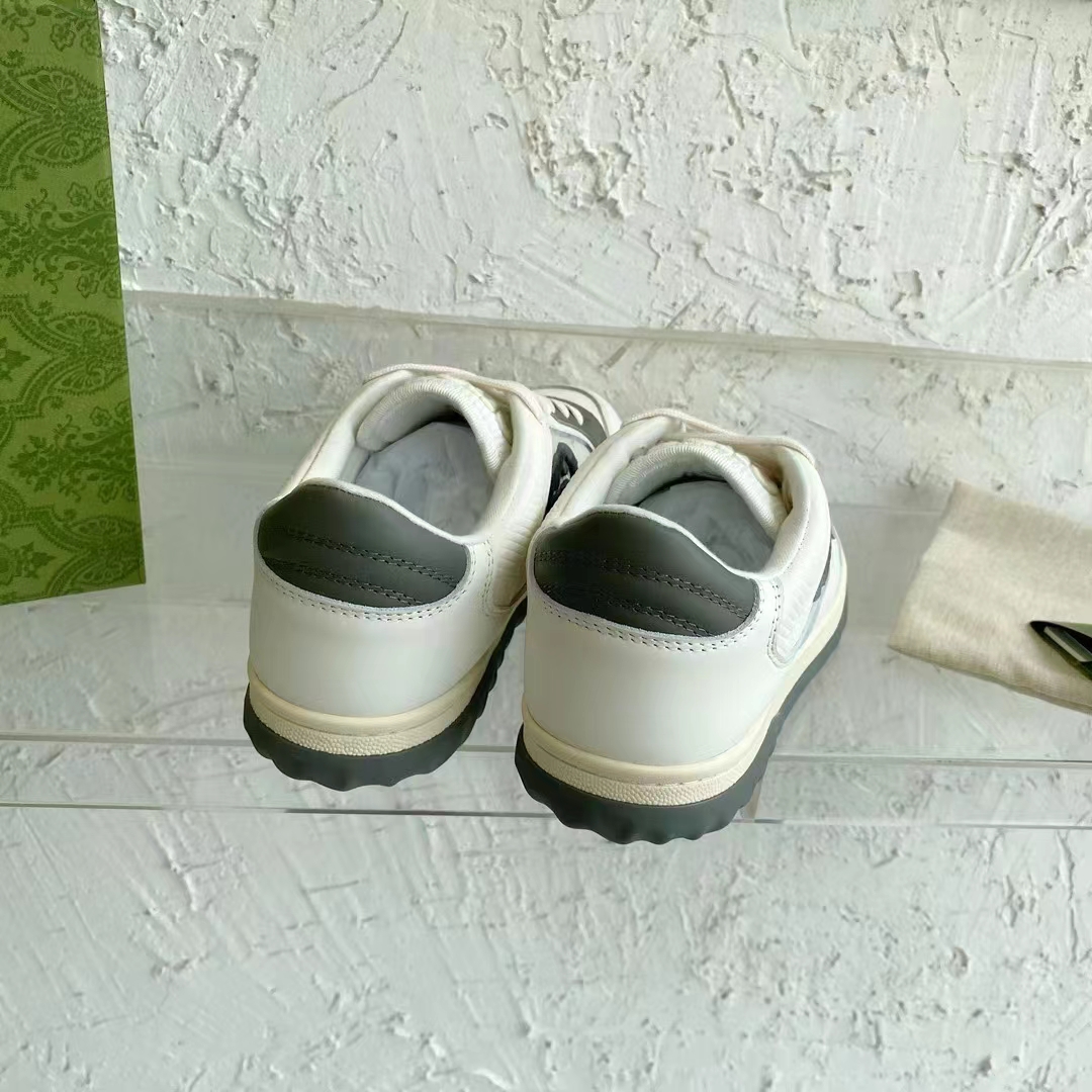 G*u*i unisex gg mac80 sneaker off white grey leather round toe rubber flat