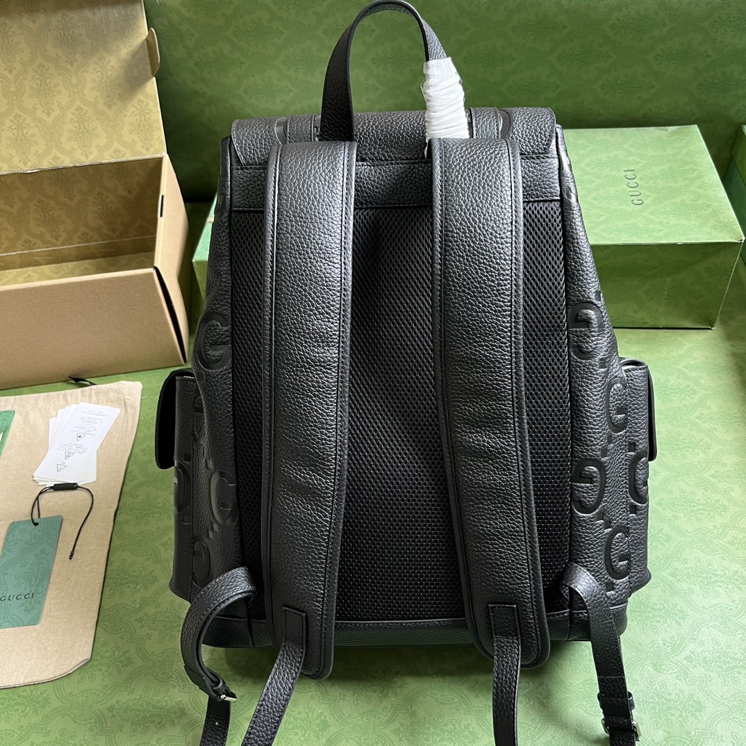 G*u*i unisex jumbo gg backpack black leather cotton linen top handle