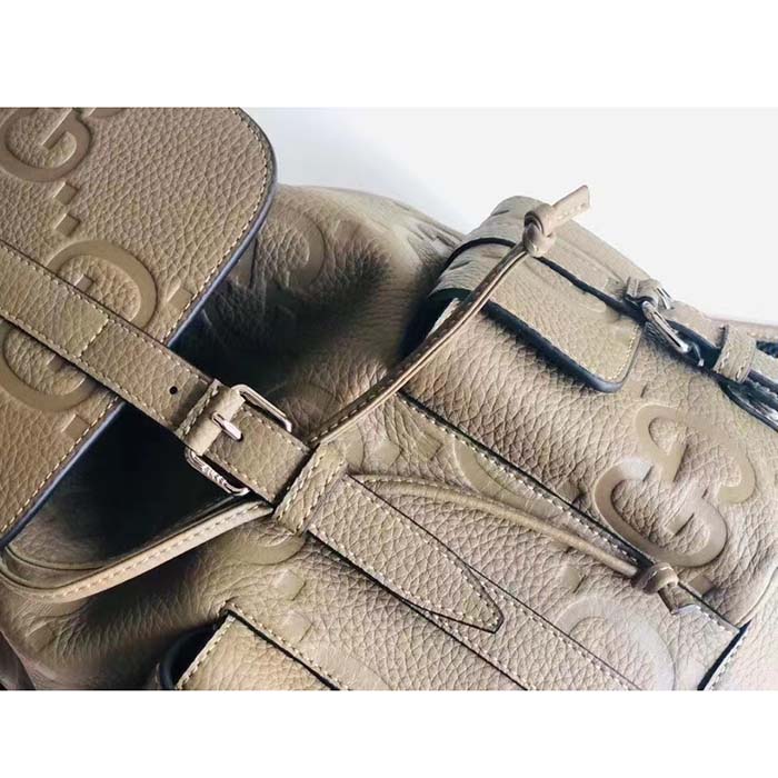 G*u*i unisex jumbo gg small backpack taupe leather cotton linen lining