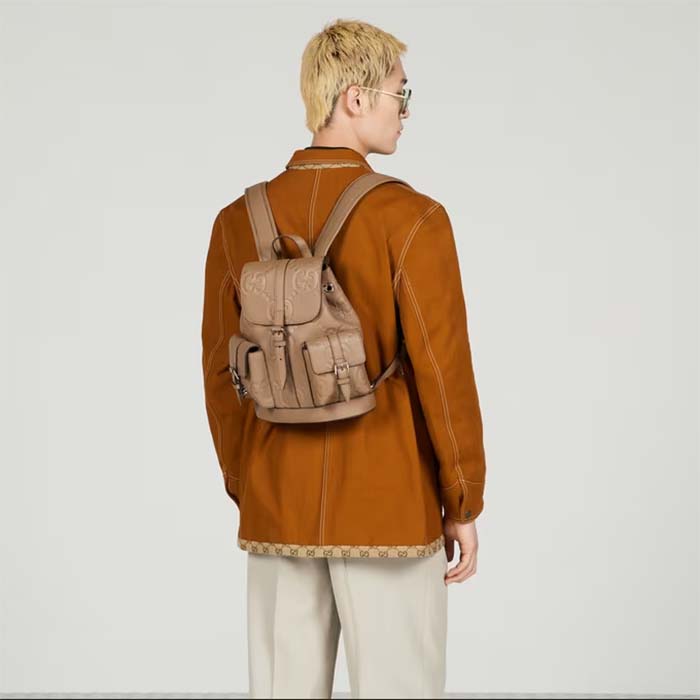G*u*i unisex jumbo gg small backpack taupe leather cotton linen lining