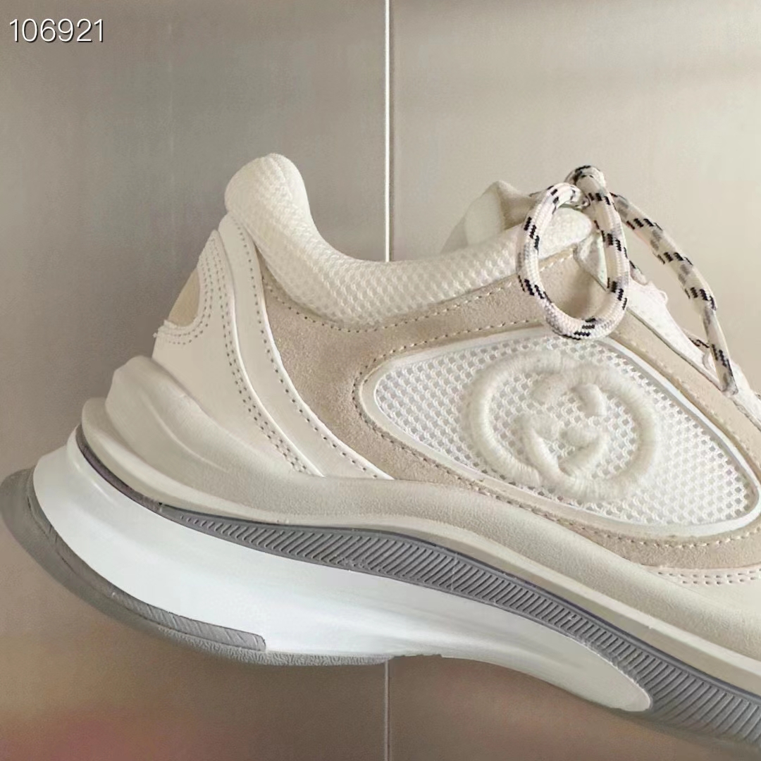G*u*i unisex run sneaker white suede interlocking g bi-color rubbe low heel