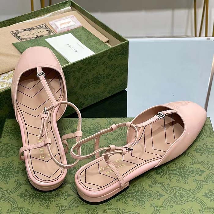 G*u*i women gg double g ballet flat light pink patent leather square toe