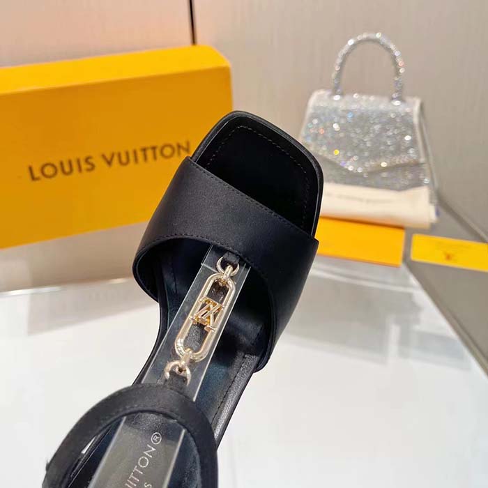Louis Vuitton Women LV Sparkle Sandal Black Calfskin Leather Outsole 9.5 CM Heel