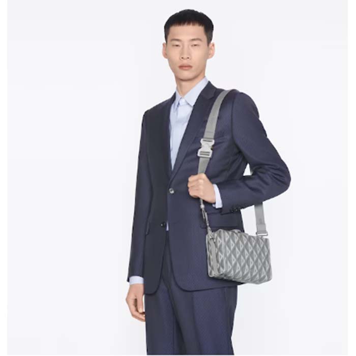 dior unisex cd lingot pouch gray cd Di*m*nd canvas smooth calfskin