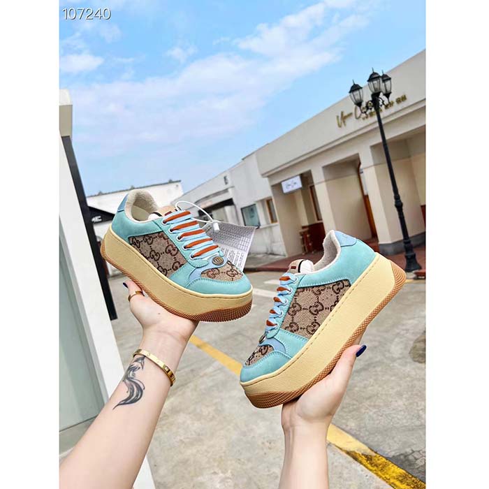 G*u*i unisex gg screener sneaker camel ebony gg canvas bi-color chunky laces