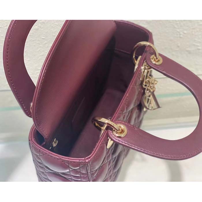 Dior Women CD Small Lady Dior My ABCDior Bag Deep Fuchsia Cannage Lambskin