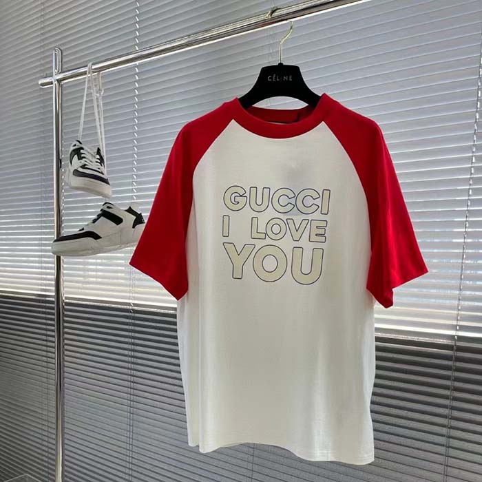 G*u*i women gg cotton jersey t-shirt red off white medium crewneck raglan sleeves