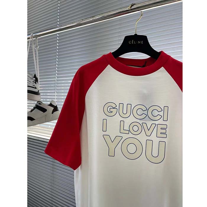 G*u*i women gg cotton jersey t-shirt red off white medium crewneck raglan sleeves