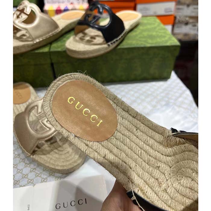 G*u*i unisex gg interlocking g cut-out slide sandal black leather low 3 cm heel