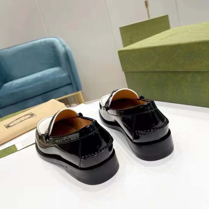 G*u*i unisex gg interlocking g loafer black white leather sole flat 1.5 cm heel