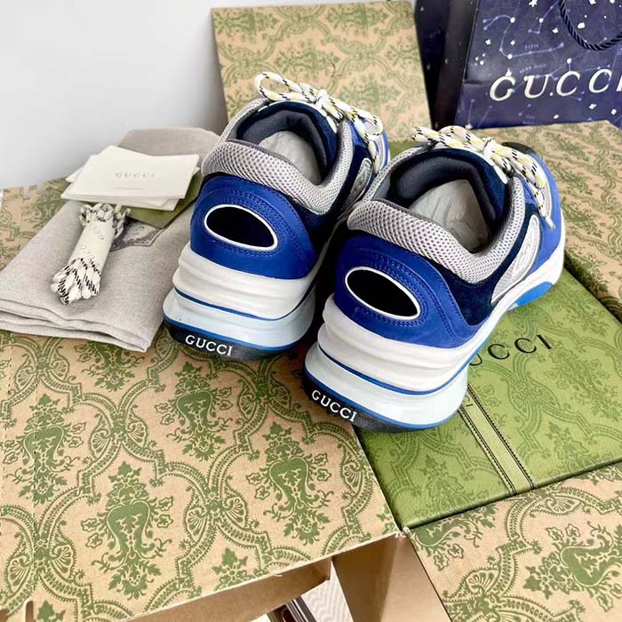 G*u*i unisex run sneaker blue black suede interlocking g bi-color rubbe low heel