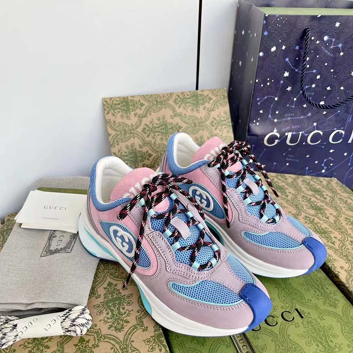 G*u*i unisex run sneaker lilac light pink suede interlocking g bi-color rubbe low heel