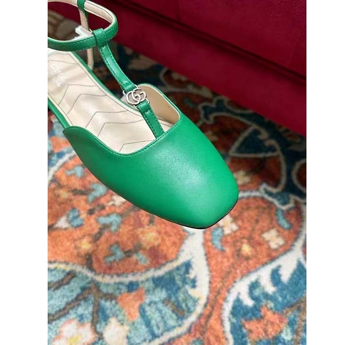 G*u*i women gg double g ballet flat light green leather square toe 1.5 cm heel