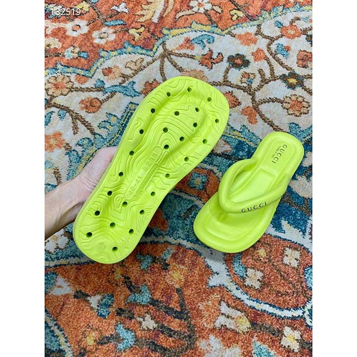 G*u*i women gg thong platform slide sandal light green rubber mid 5 cm heel