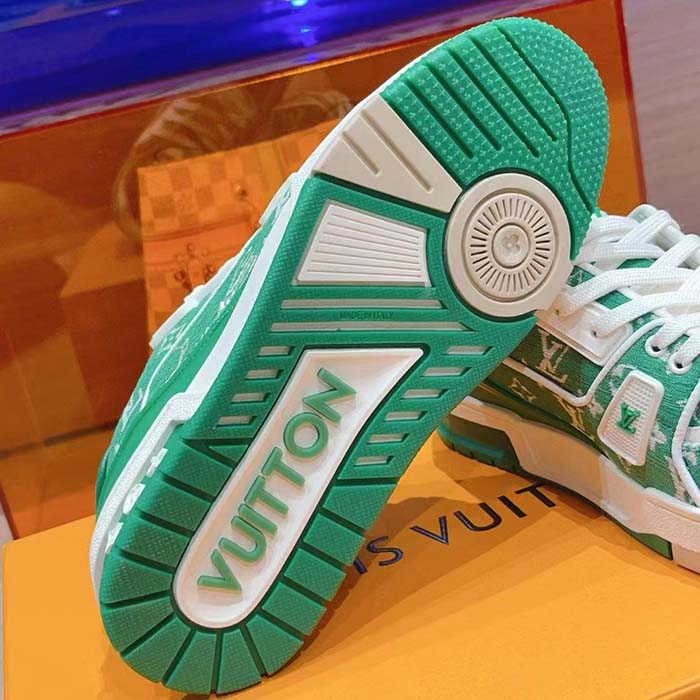 Louis Vuitton LV Unisex LV Trainer Sneaker Green Monogram Textile Rubber Outsole
