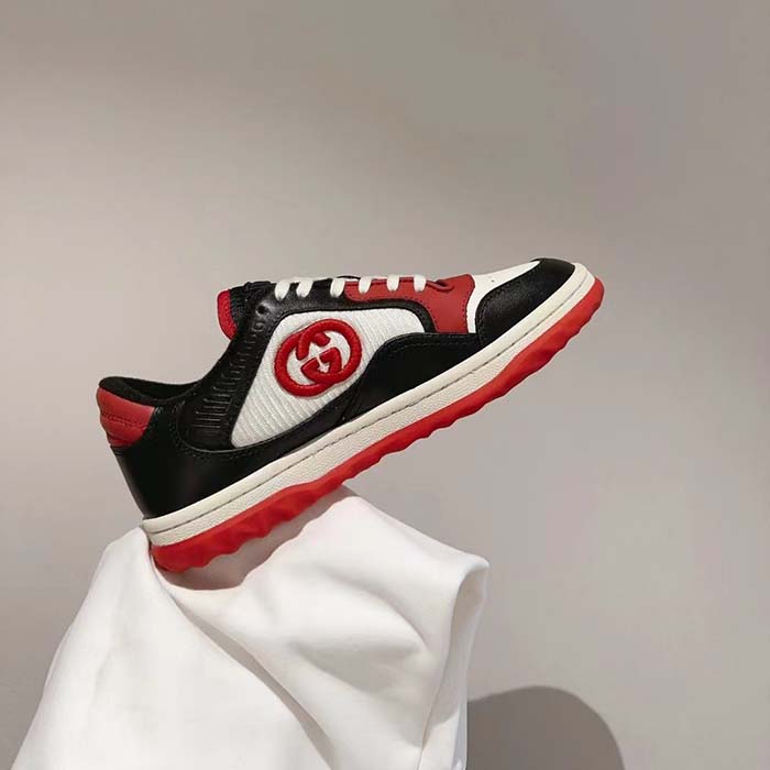 G*u*i gg unisex mac80 sneaker black red leather white fabric interlocking g embroidery round toe rubber