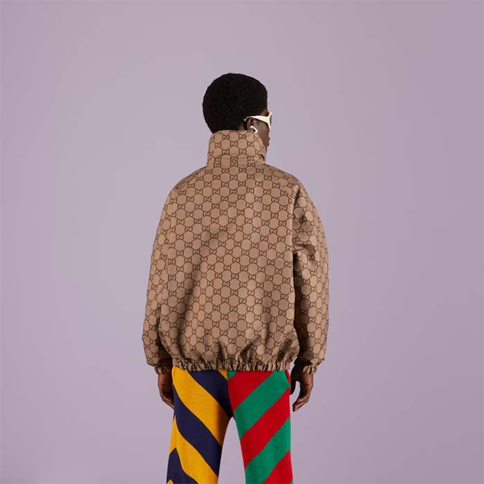 G*u*i men reversible poplin jacket black polyester piping green red beige ebony gg canvas