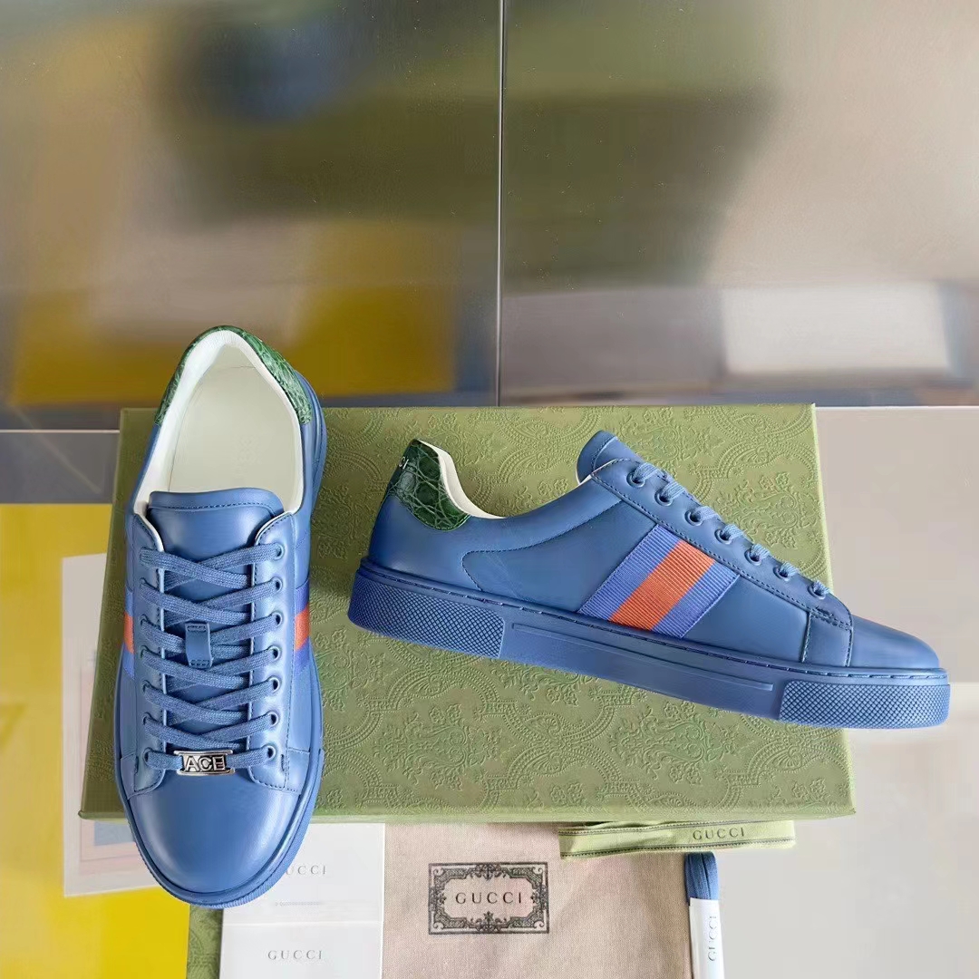 G*u*i unisex ace gg crystal canvas sneaker blue green red web rubber low heel