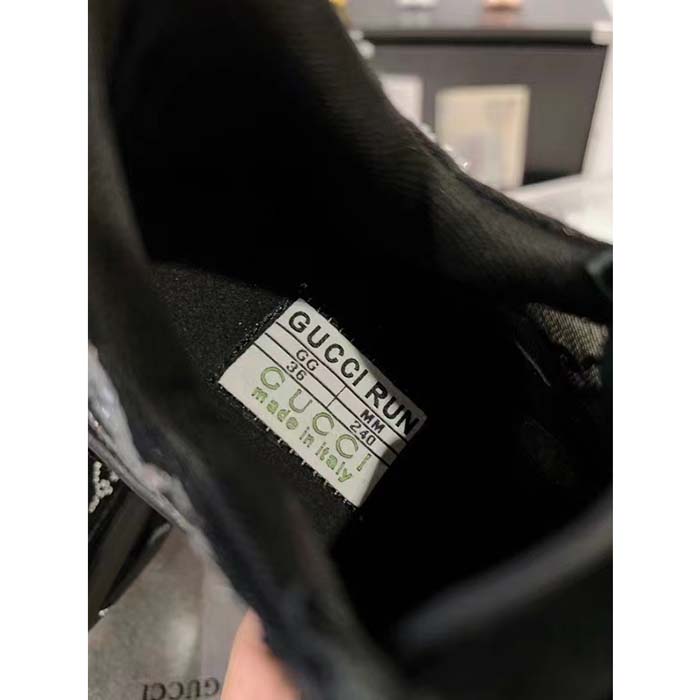 G*u*i unisex gg G*u*i run gg crystal mesh sneaker black suede mid 6 cm heel