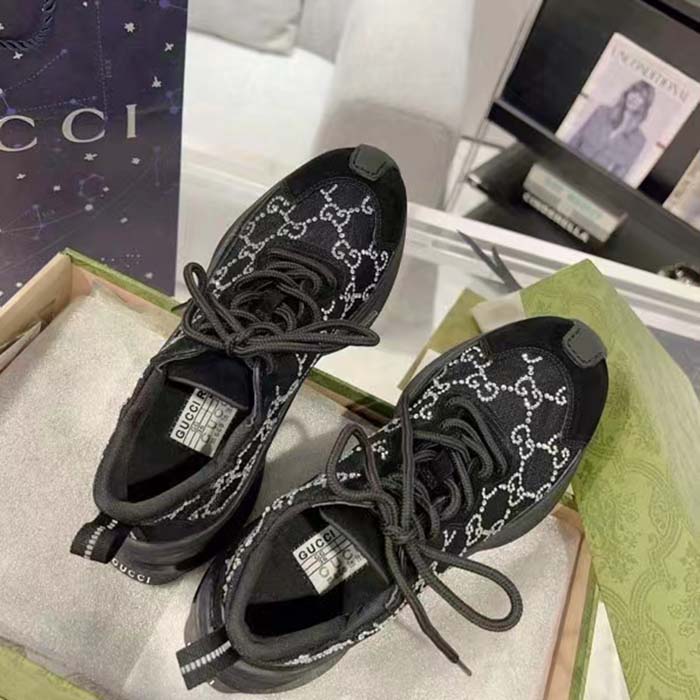 G*u*i unisex gg G*u*i run gg crystal mesh sneaker black suede mid 6 cm heel