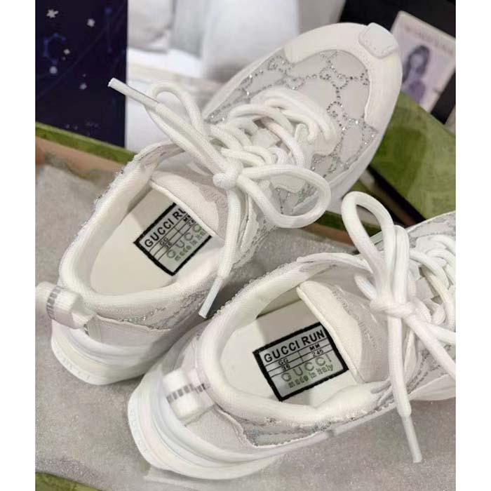 G*u*i unisex gg G*u*i run gg crystal mesh sneaker white suede mid 6 cm heel