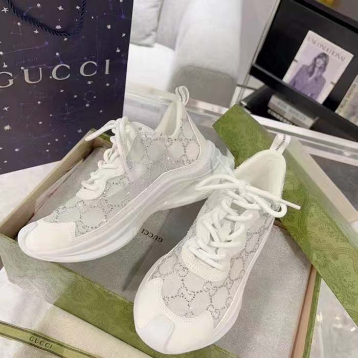 G*u*i unisex gg G*u*i run gg crystal mesh sneaker white suede mid 6 cm heel