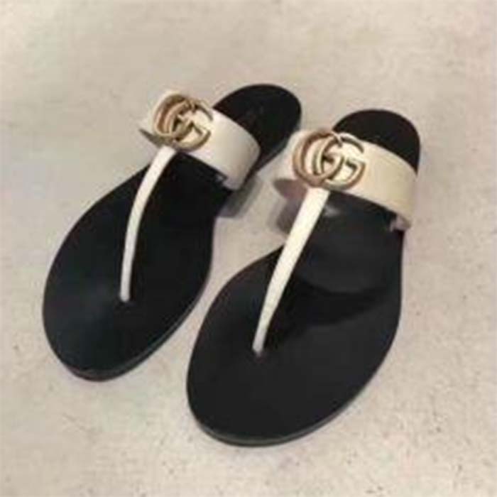 G*u*i unisex gg leather thong sandal double g white leather interlocking g flat