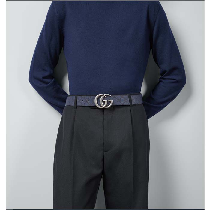 G*u*i unisex gg marmont reversible belt dark blue supreme canvas double g buckle