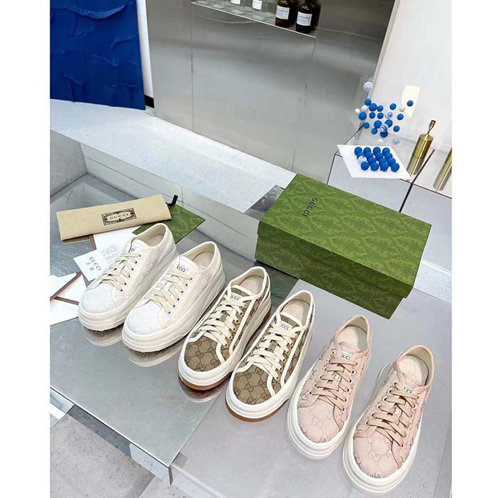 G*u*i unisex gg sneaker beige ebony original gg canvas rubber sole interlocking g flat