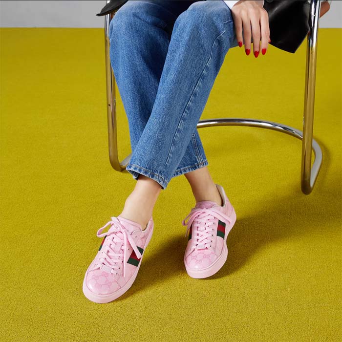 G*u*i women gg ace sneaker web pink gg crystal canvas rubber low-heel