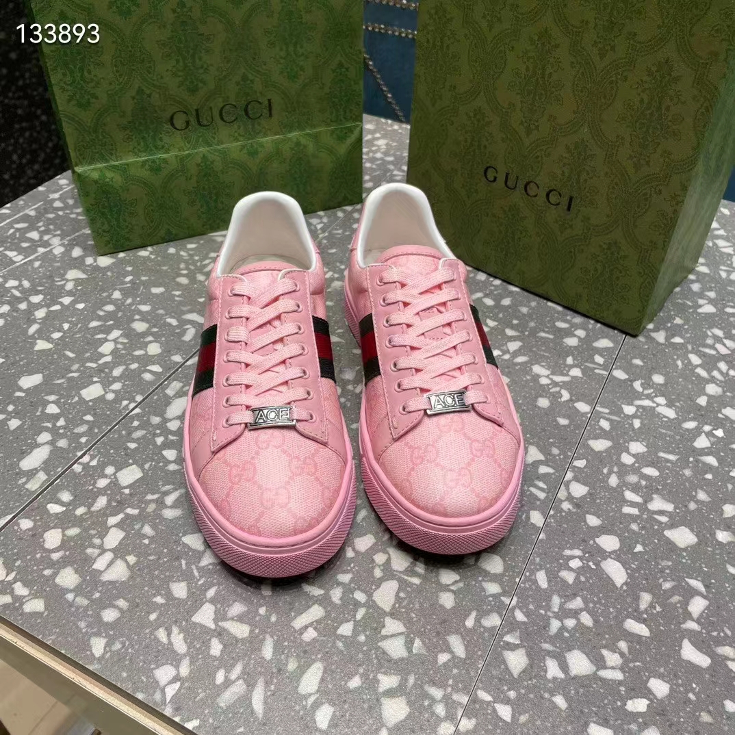 G*u*i women gg ace sneaker web pink gg crystal canvas rubber low-heel