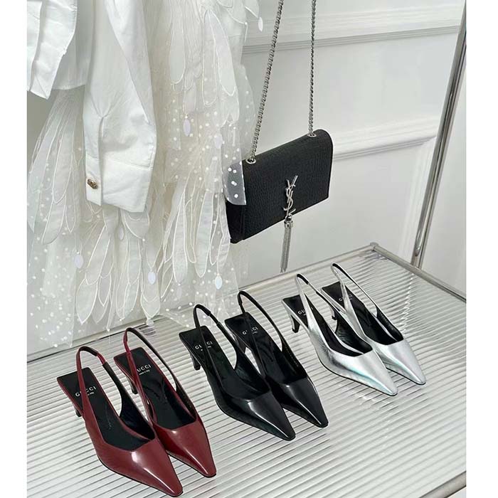 G*u*i women gg slingback pump dark red leather interlocking g square upper mid-heel