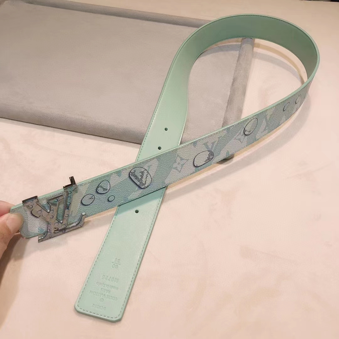 Louis Vuitton Unisex LV Aqua 40 MM Reversible Belt Aqua Green Leather Metal Buckle