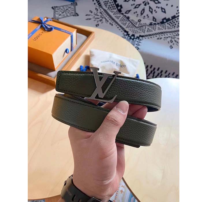 Louis Vuitton Unisex LV Rays 40 MM Reversible Belt Khaki Green Grained Leather Calf