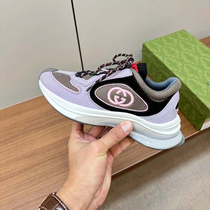 G*u*i unisex gg run sneaker lilac suede interlocking g bi-color rubbe low heel