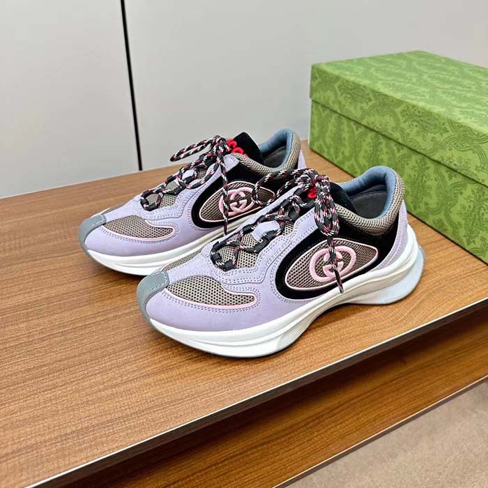 G*u*i unisex gg run sneaker lilac suede interlocking g bi-color rubbe low heel