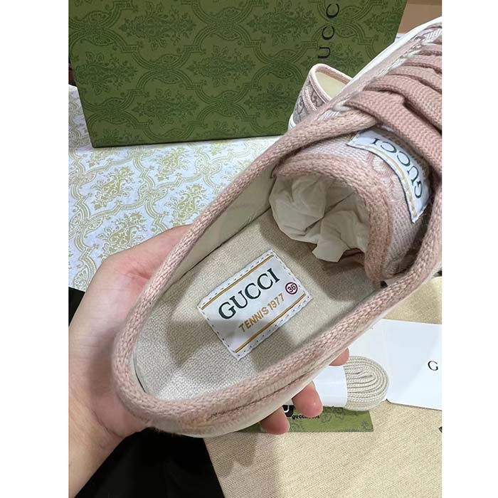 G*u*i women gg sneaker pink original canvas rubber interlocking g lace-up flat