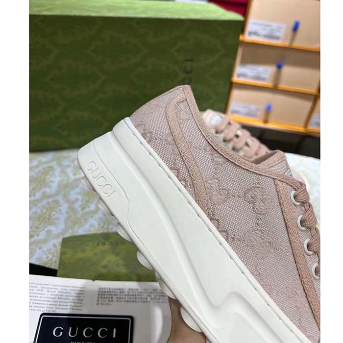 G*u*i women gg sneaker pink original canvas rubber interlocking g lace-up flat