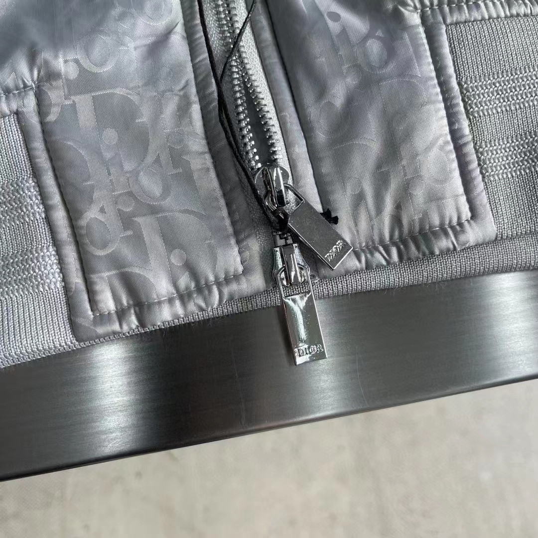 Dior Men CD Dior Oblique Bomber Jacket Gray Technical Fabric