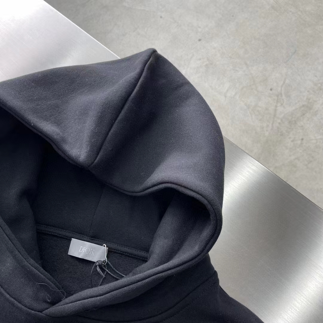 Dior Women CD Relaxed Fit Hooded Sweatshirt Black Cotton Fleece