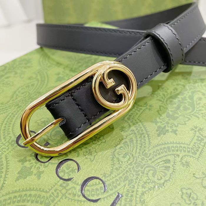 G*u*i gg unisex thin belt mini round interlocking g black leather 1.5 cm width