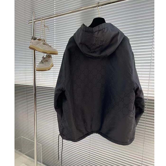 G*u*i men G*u*i off the grid hooded jacket black gg econyl regenerated nylon