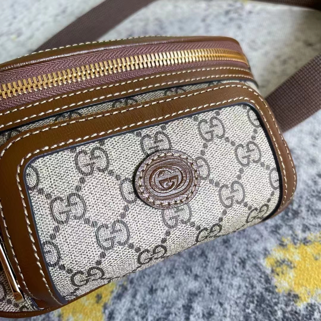 G*u*i unisex belt bag interlocking g beige ebony gg supreme canvas brown leather