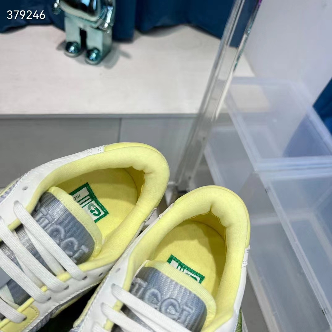 G*u*i unisex gg mac80 sneaker off white yellow leather grey fabric interlocking g round toe rubber flat