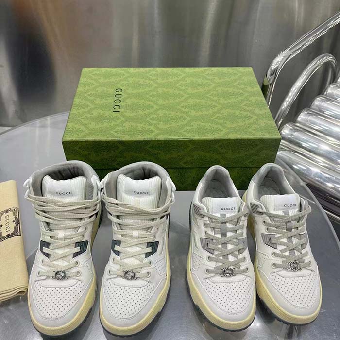 G*u*i unisex high top distressed effect. sneaker off white leather interlocking g rubber flat