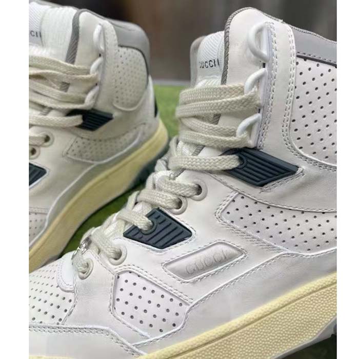 G*u*i unisex high top distressed effect. sneaker off white leather interlocking g rubber flat