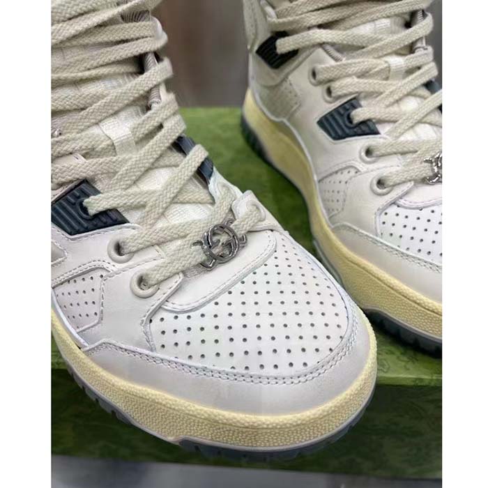 G*u*i unisex high top distressed effect. sneaker off white leather interlocking g rubber flat