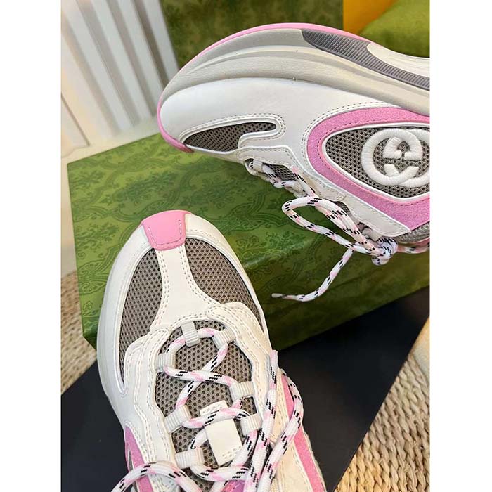 G*u*i unisex run sneaker ivory pink suede interlocking g bi-color rubbe low heel