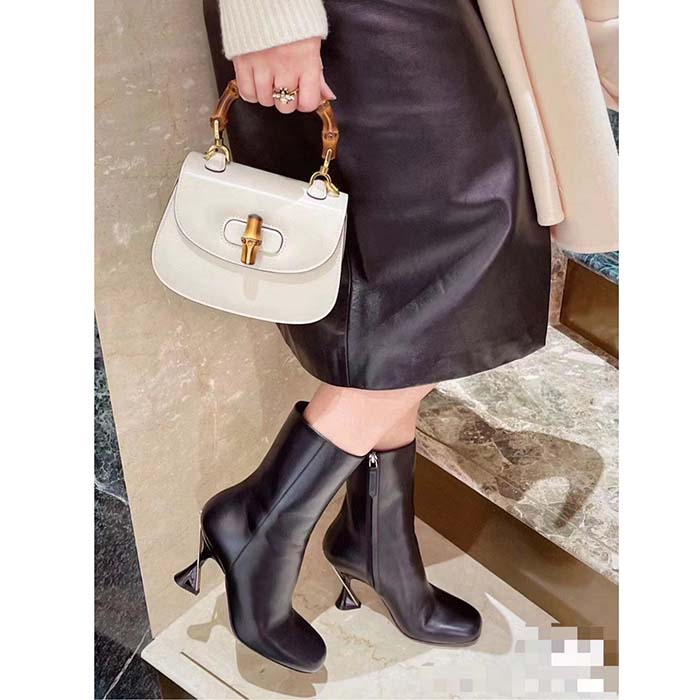 G*u*i women gg ankle boot black leather geometric heel metal inserts high-heel