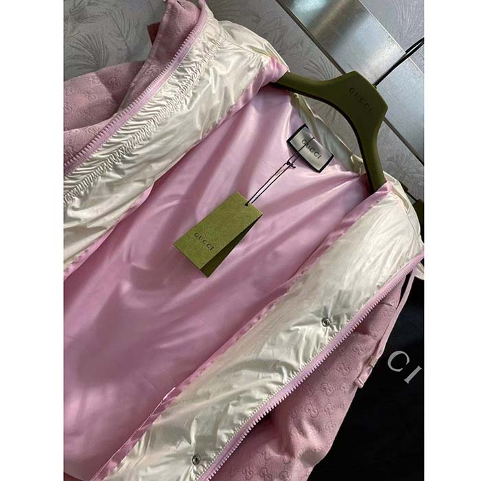G*u*i women gg cotton canvas puffer jacket light pink gg lined interlocking g two front pockets